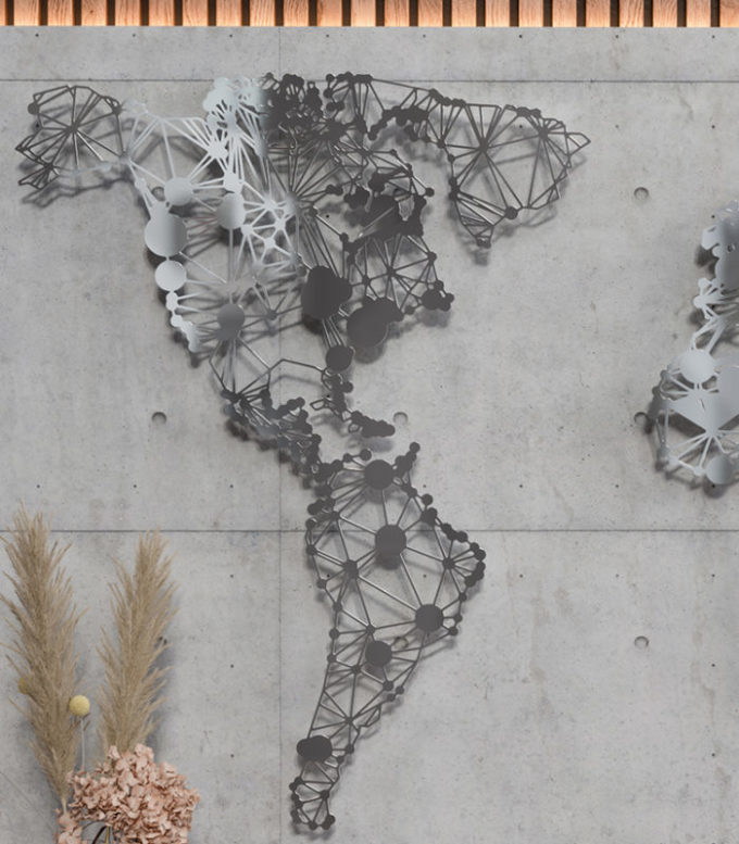 Designer Weltkarte Stahl