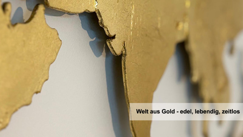 weltkarte aus gold, blattgold weltkarte aus gold, blattgold